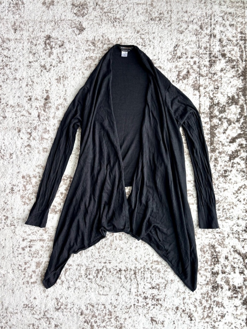 BCBGMaxAzria Silk/Cashmere Hi Low Draped Open-Front Black Cardigan